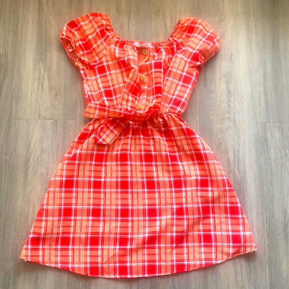 Love Squared girls orange plaid dress